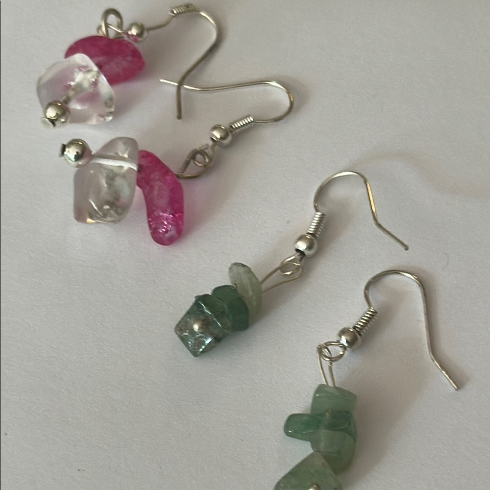 Two pair bundle Elegant Pink and Green Stone Earrings